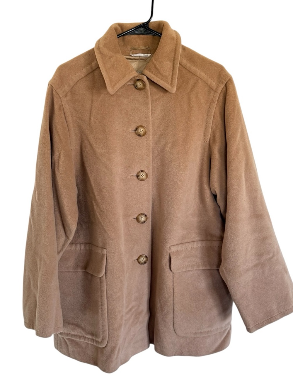 Max Mara 100% Wool Camel Coat Jacket Tan Button Front Pocketed Vintage